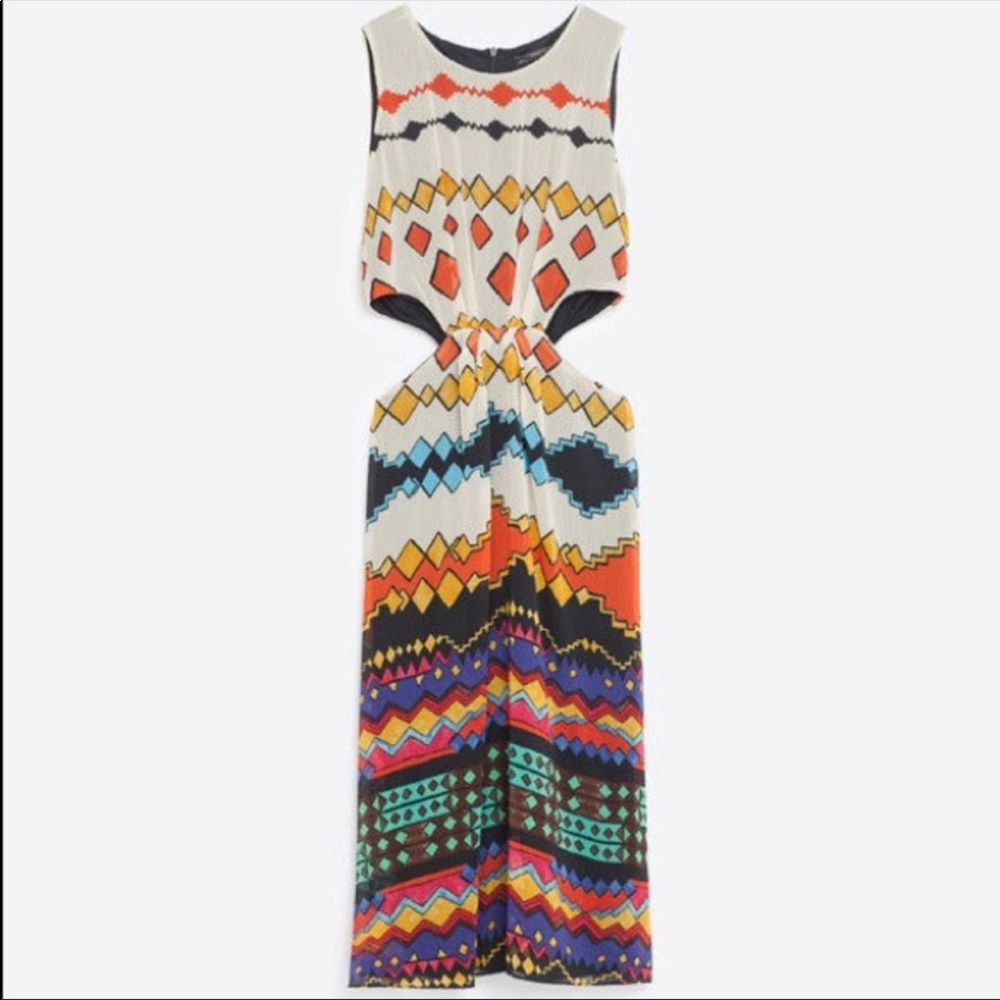 Zara geometric Aztec print cutout midi dress NWT M